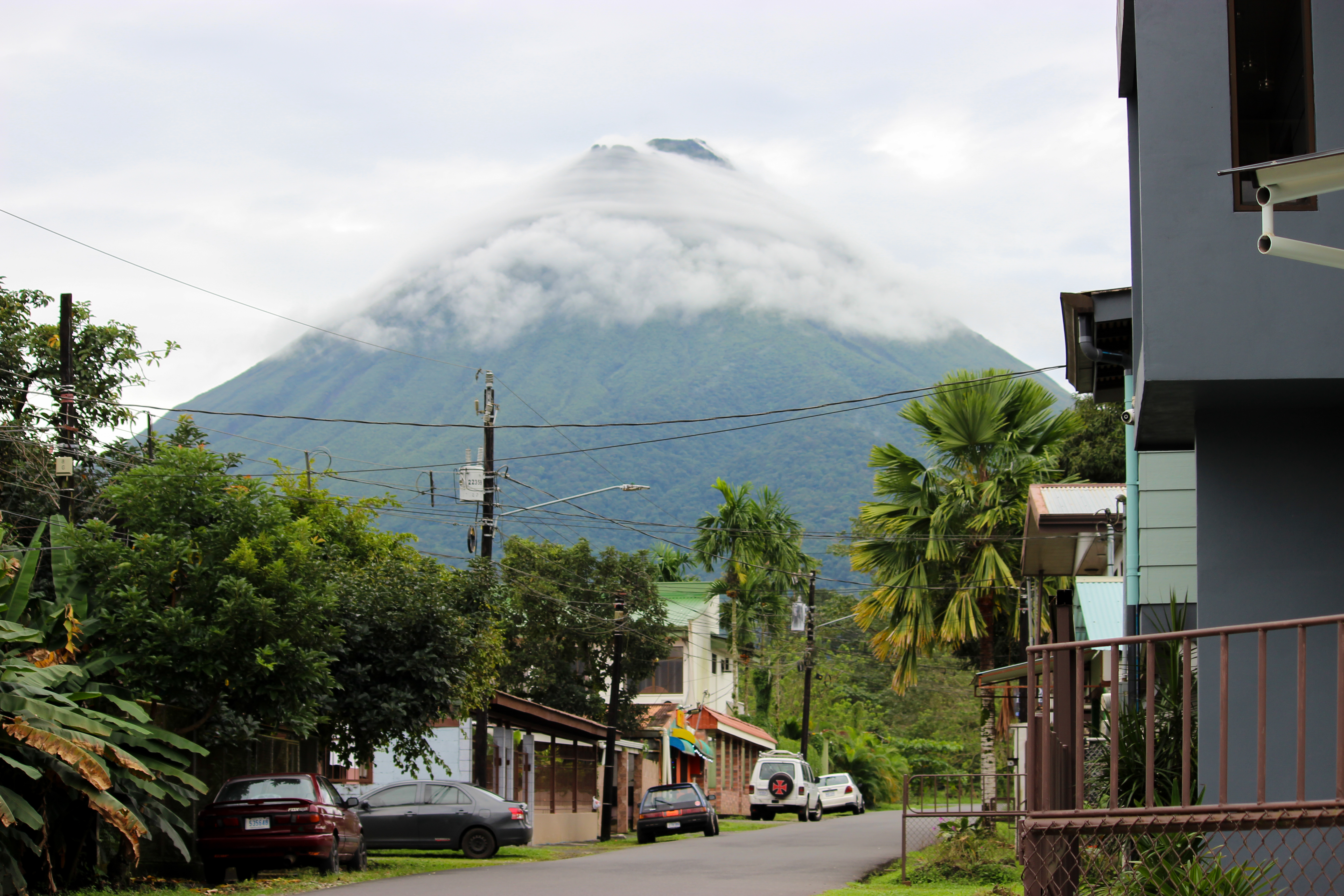 Arenal Volano towering over the town of La Fortuna.