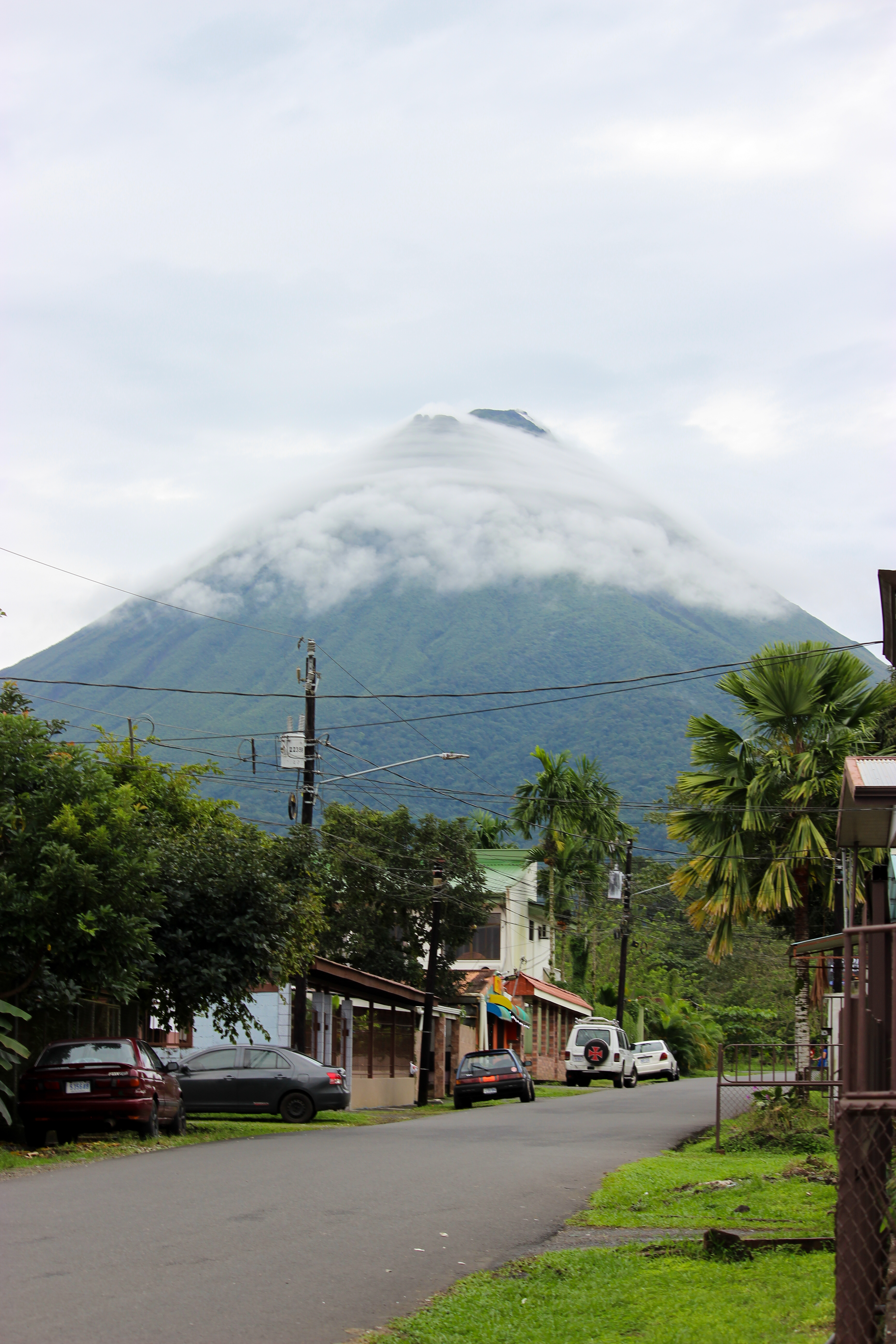 A view of the Arenal volcano in Costa Rica seen from the streets of La Fortuna.