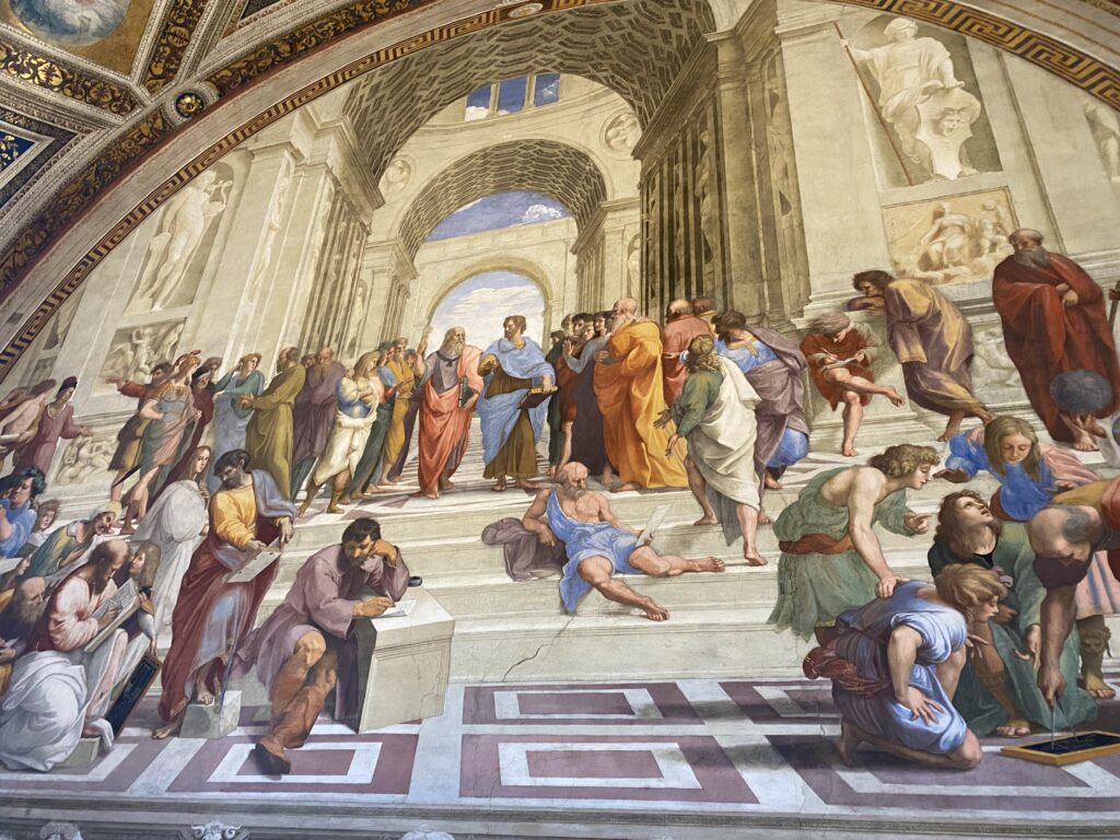The famous School of Athens by the Italian renaissance artist, Rafael.
