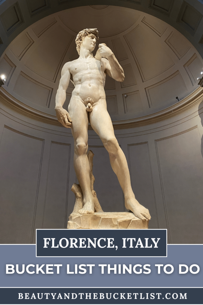 Michelangelo's David sculpture with text reading, "Florence, Italy, Bucket List Things to Do".