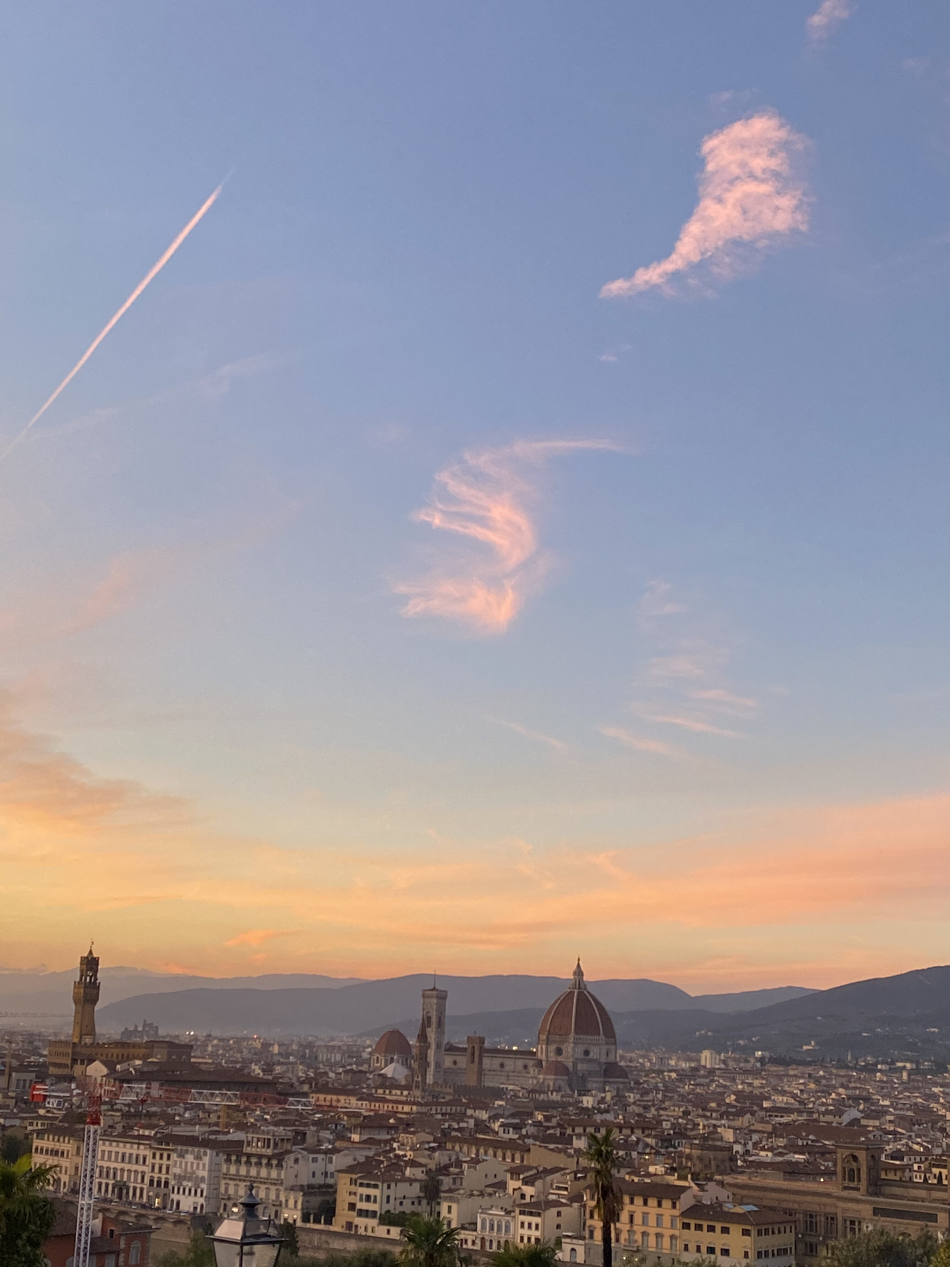A colorful sunset over the Florentine skyline, seen from Piazzale Michelangelo.