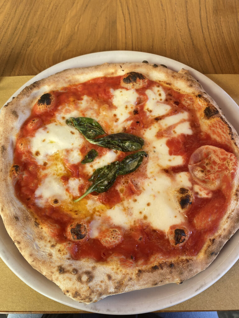A delicious, Neapolitan-style pizza Margherita.