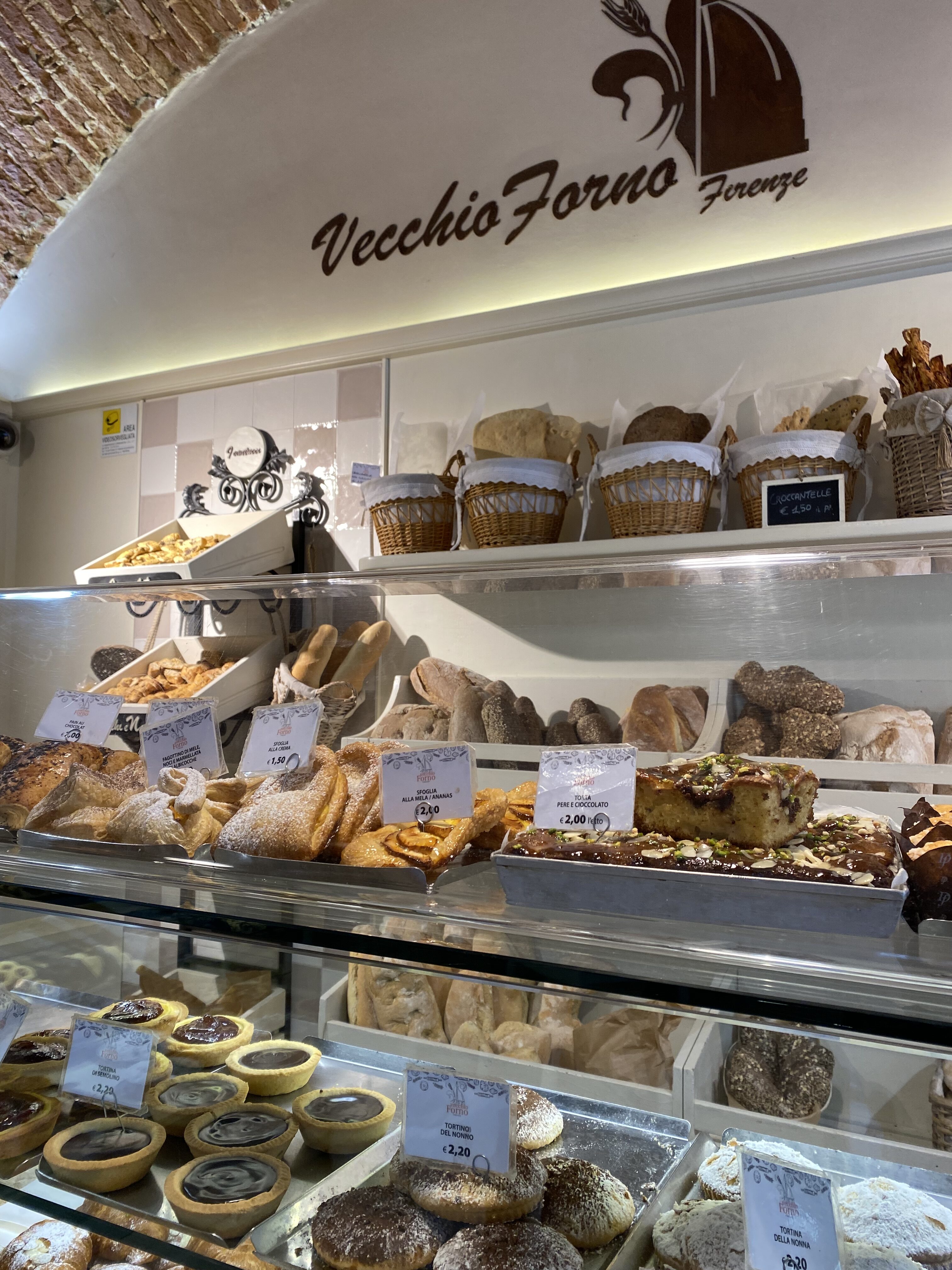 A display of local pastries in Vecchio Forno, a bakery in Florence.