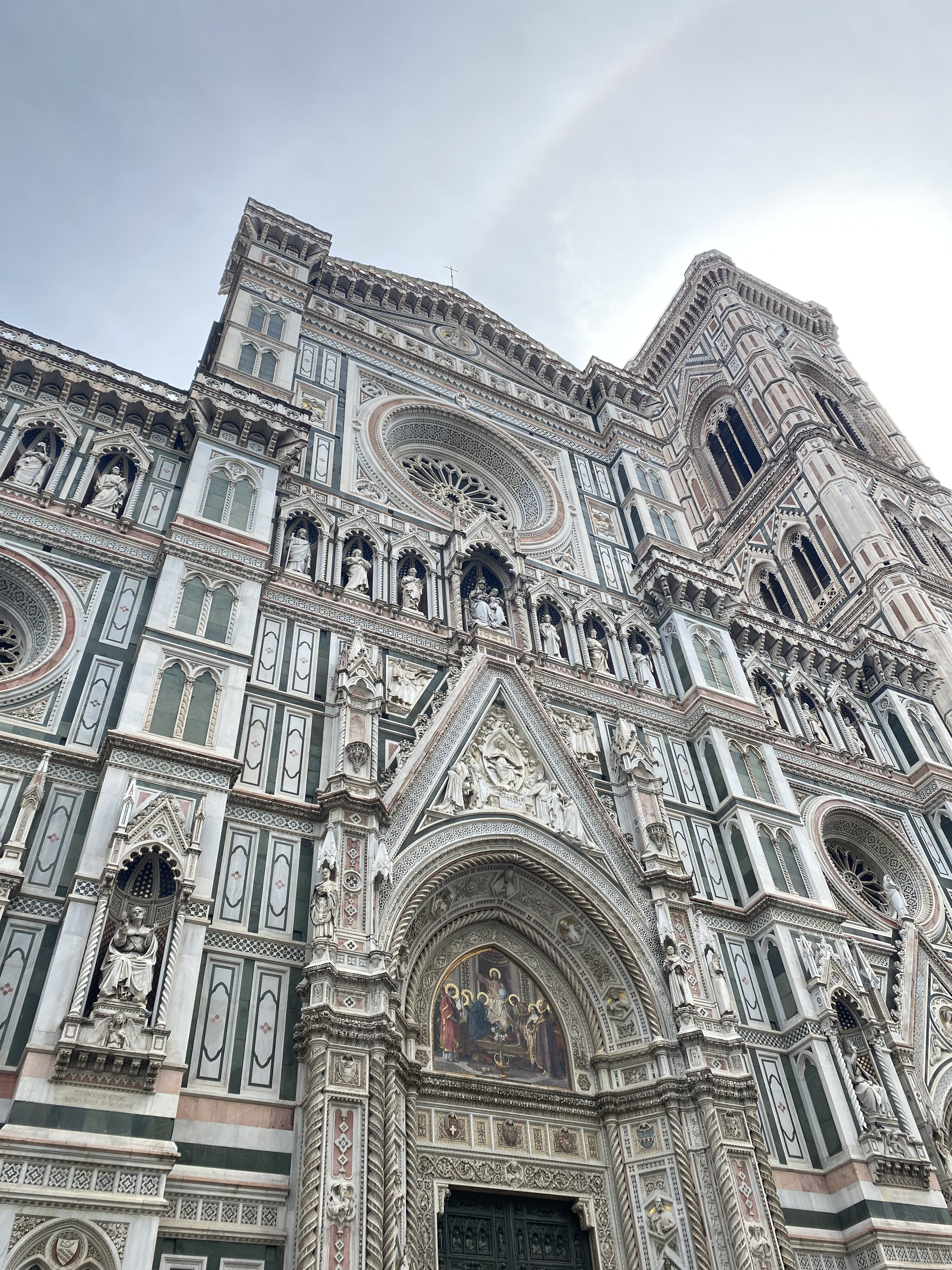 The front facade of Santa Maria del Fiore cathedral in Florence, Italy.