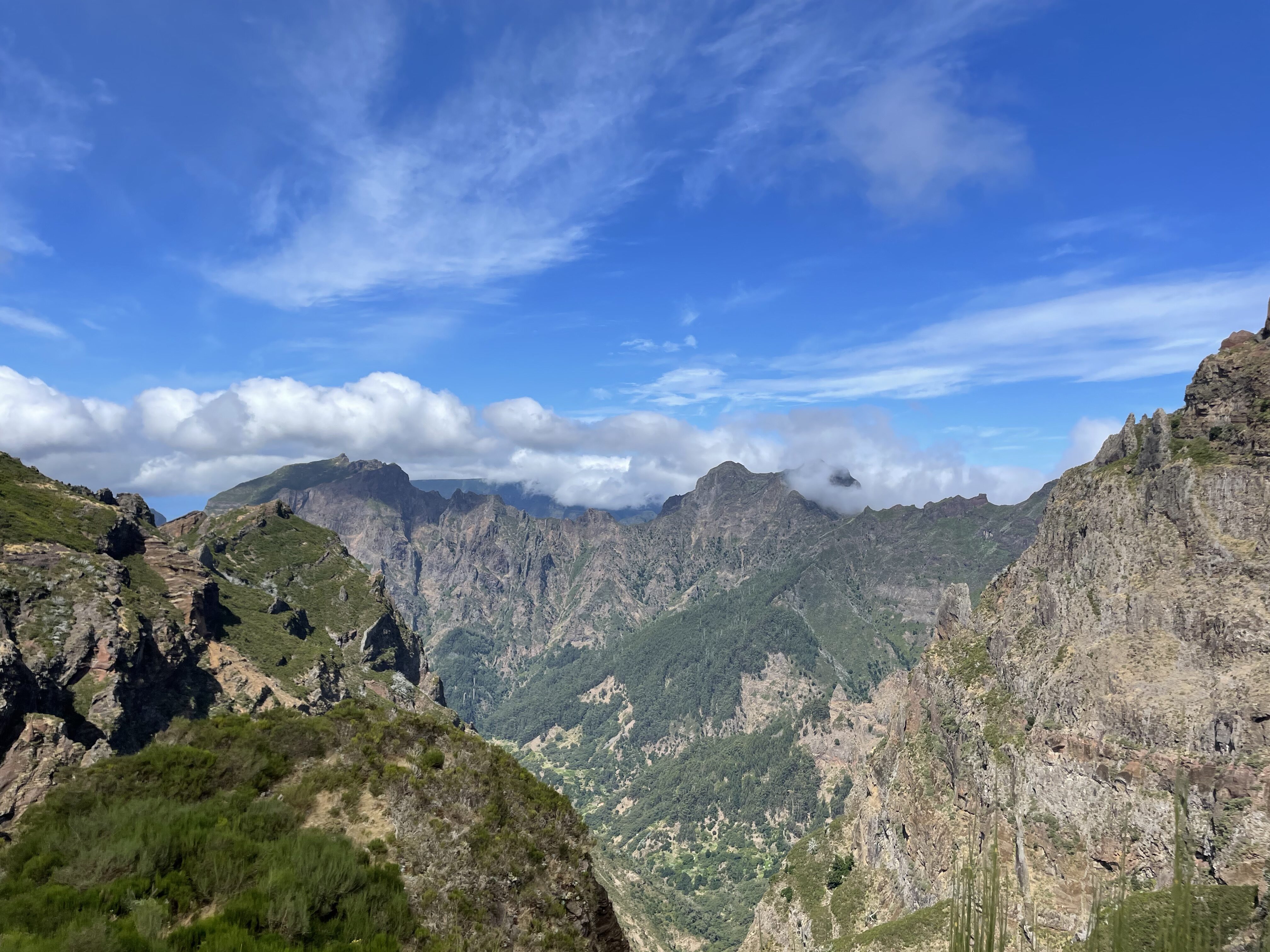 A view of the jagged mountains along the Pico Ruivo hike in Madeira.