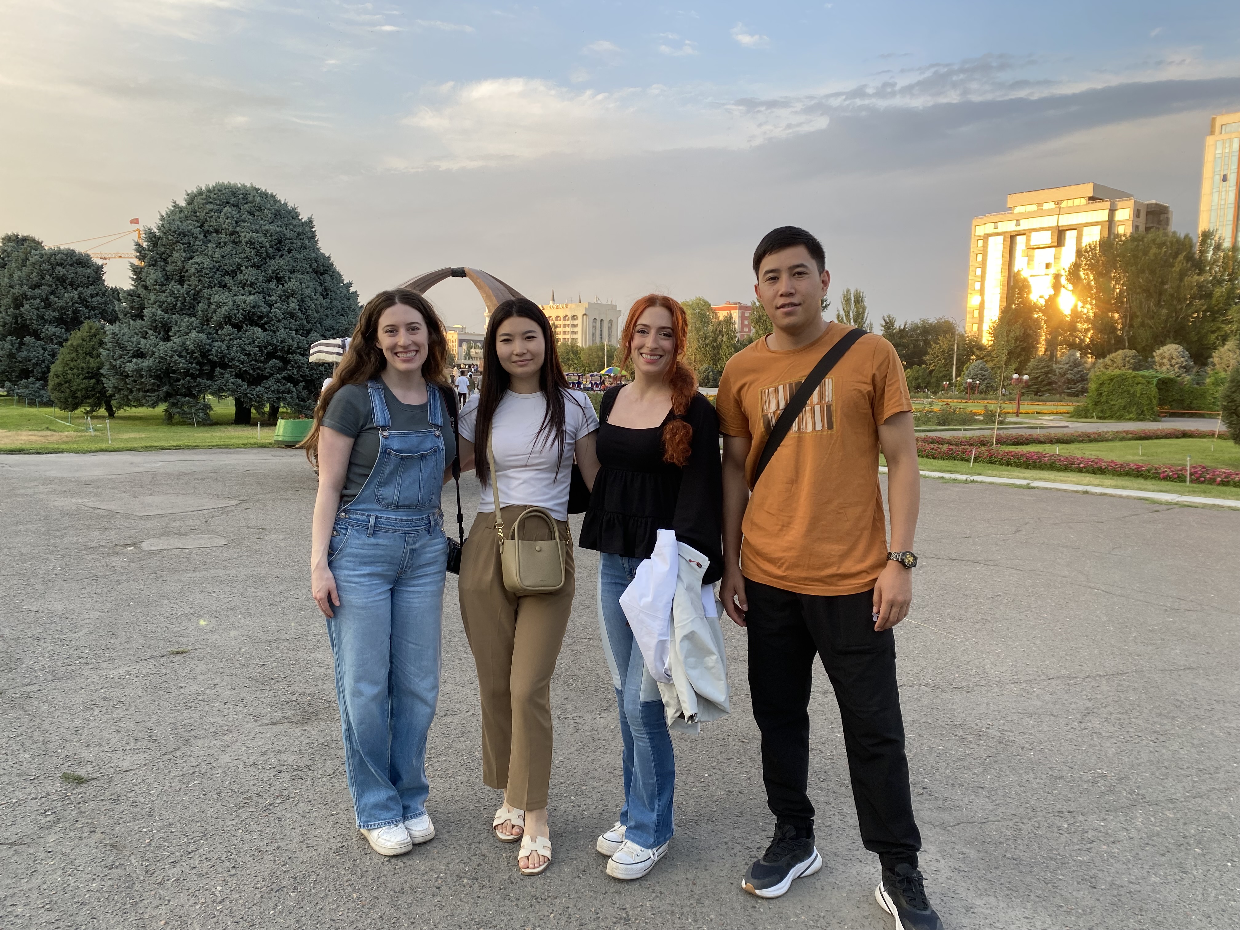 Friends in front of the Victory Monument in Bishkek.