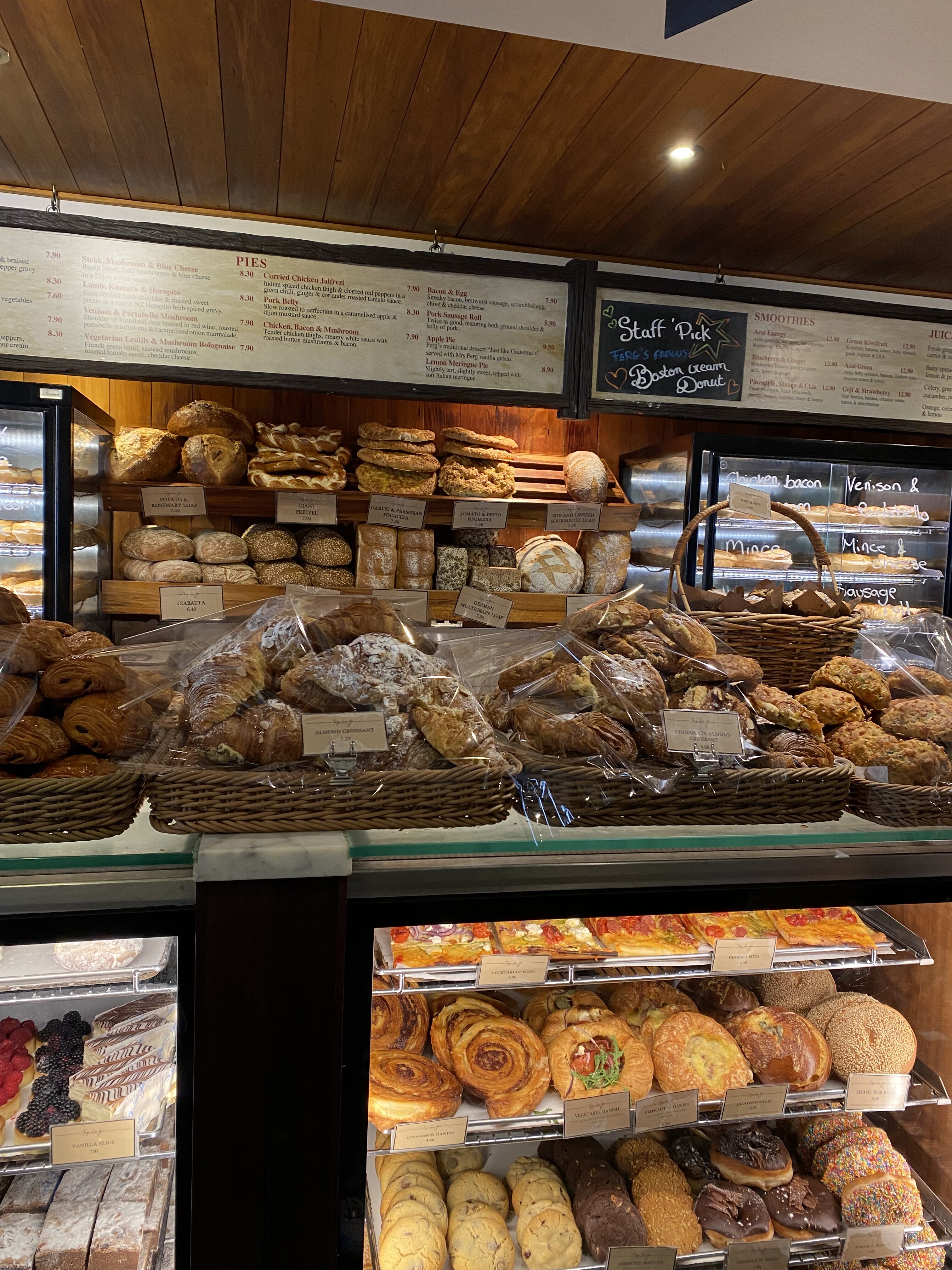 An array of fresh baked goods from Fergbaker in Queenstown.