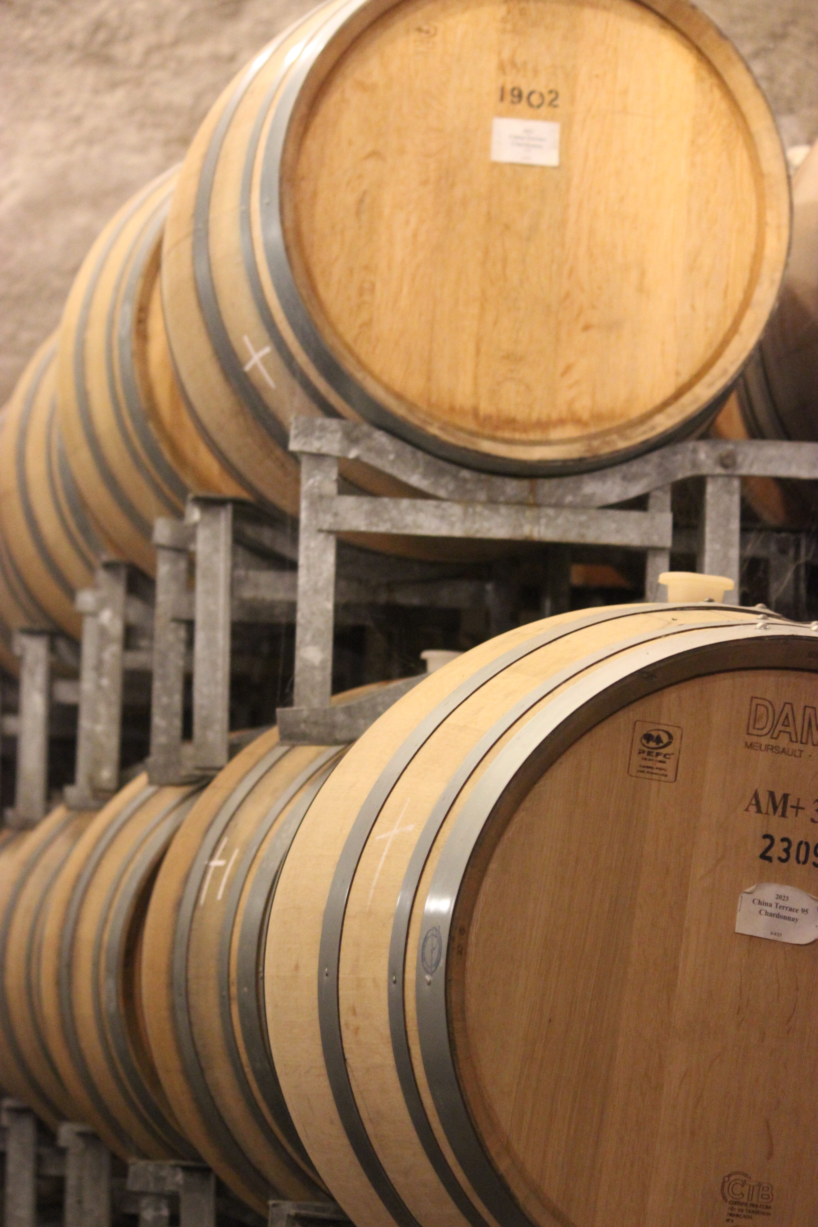 Wine barrels in a wine cave at Gibbston Valley Winery.