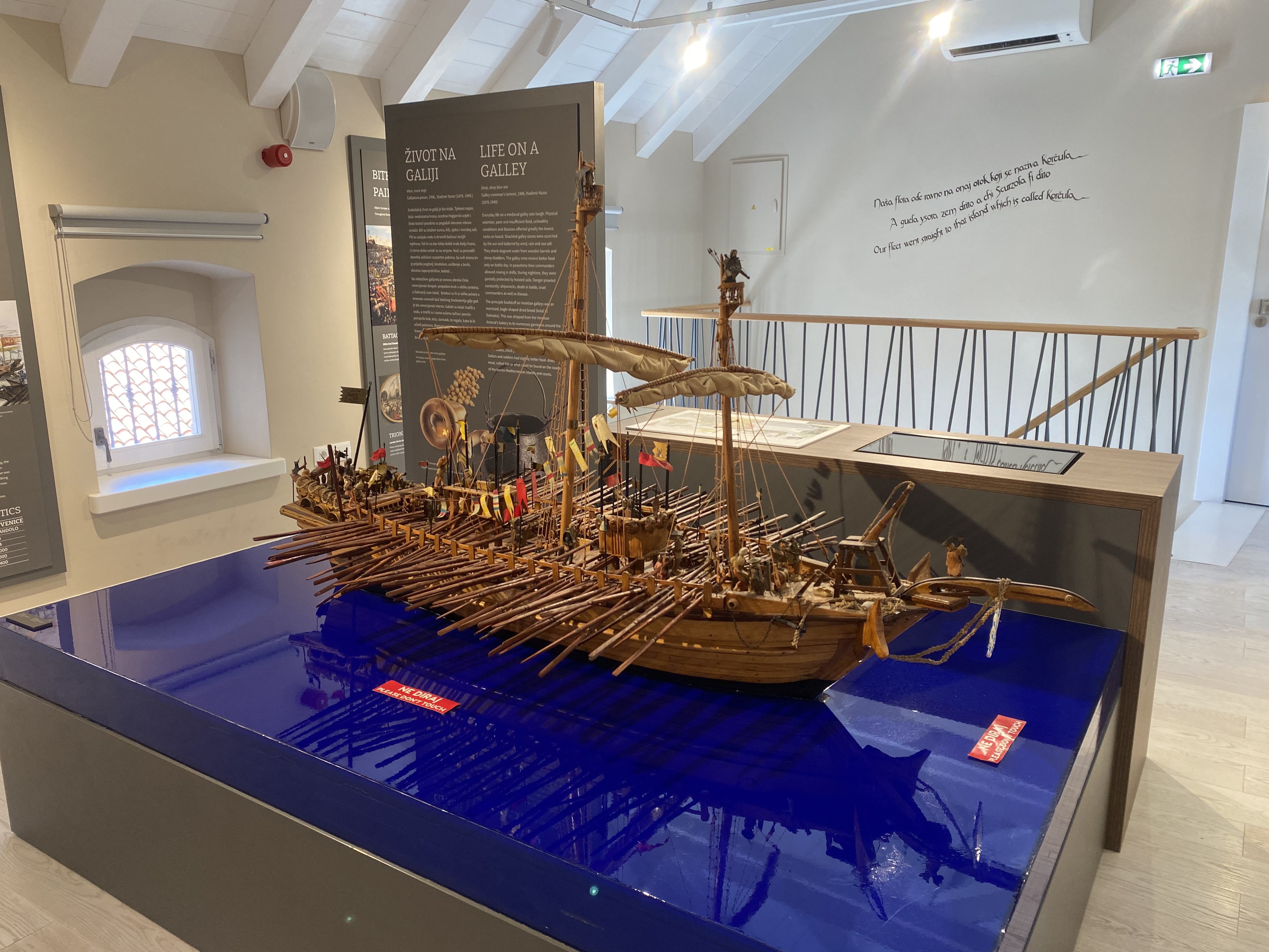 A wooden ship display in the Marco Polo museum in Korčula.