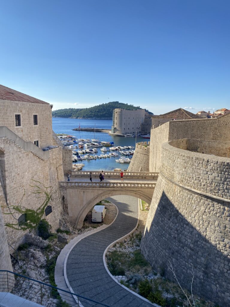 A stone bridge connecting the Ploče Gate to Dubrovnik Old Town.