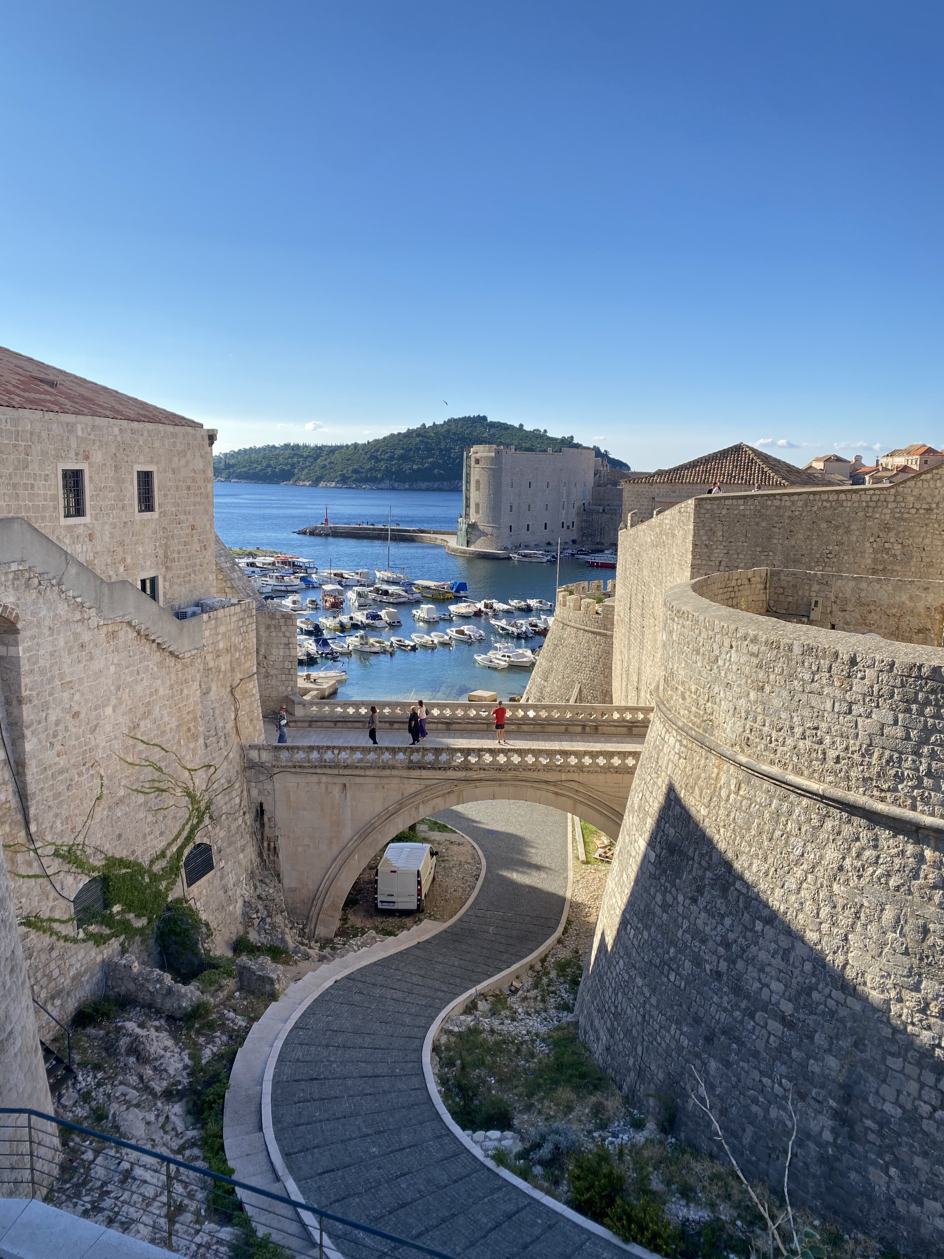 A stone bridge connecting the Ploče Gate to Dubrovnik Old Town.