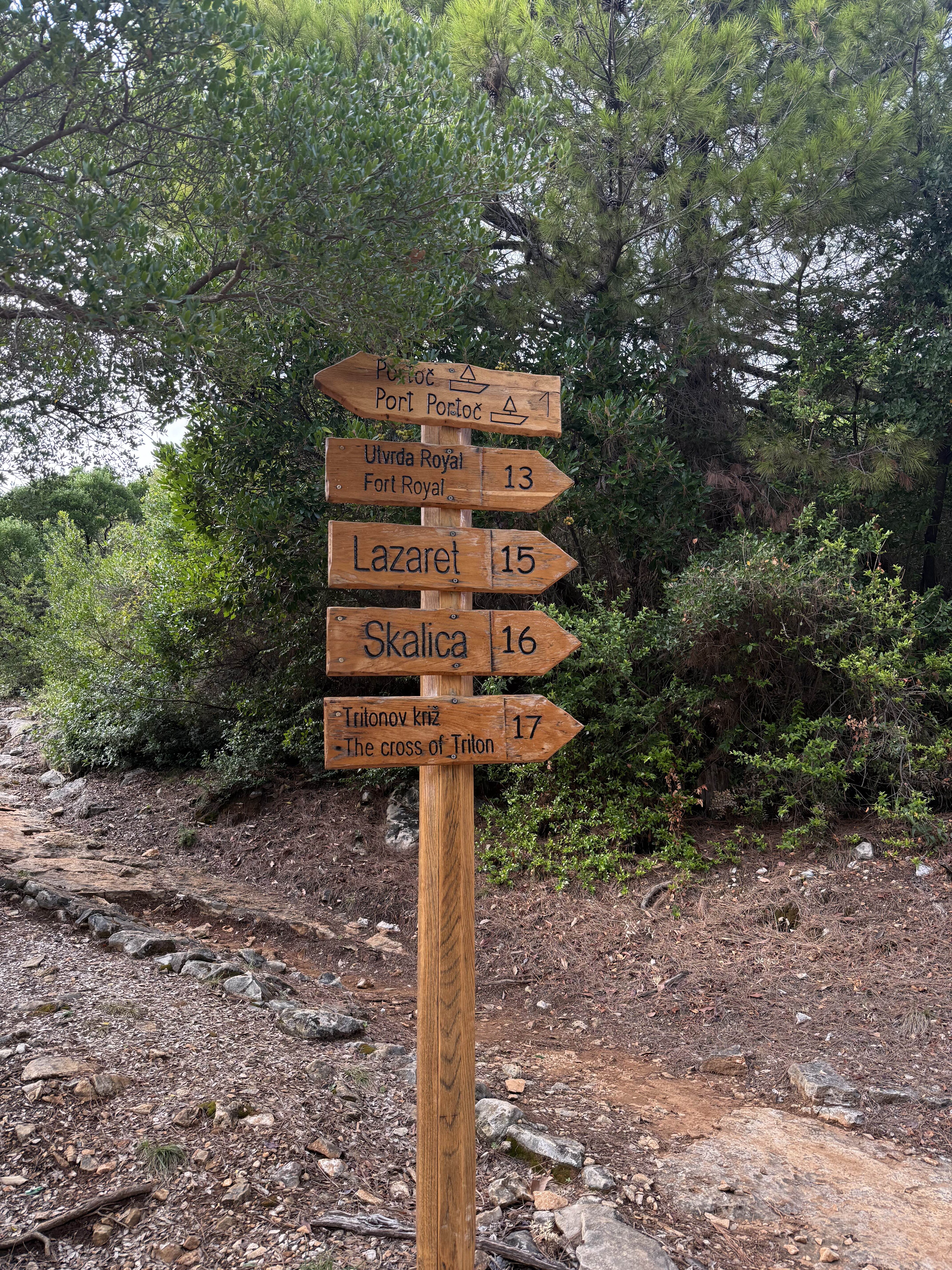 Wooden signs on Lokrum Island.