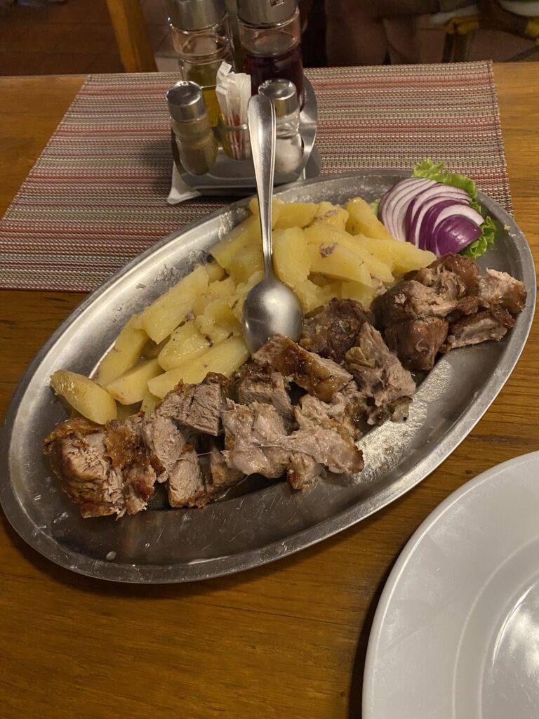 Slow-roasted traditional Croatian Peka with potatoes at Konoba Pjatanca.