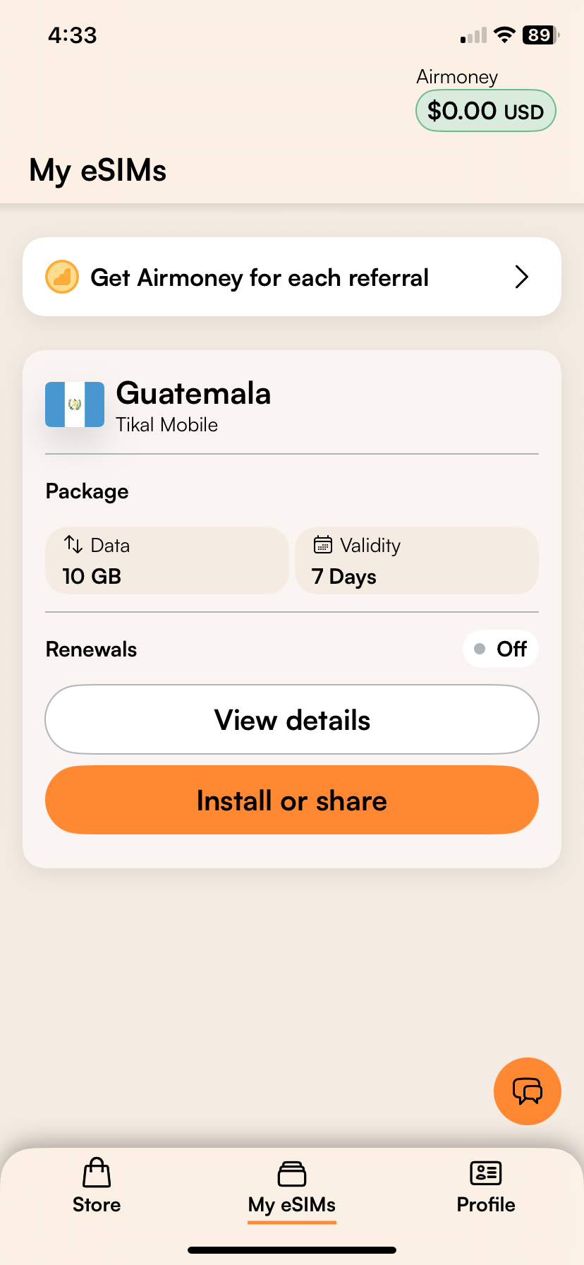Guatemala eSIM Airalo app details.
