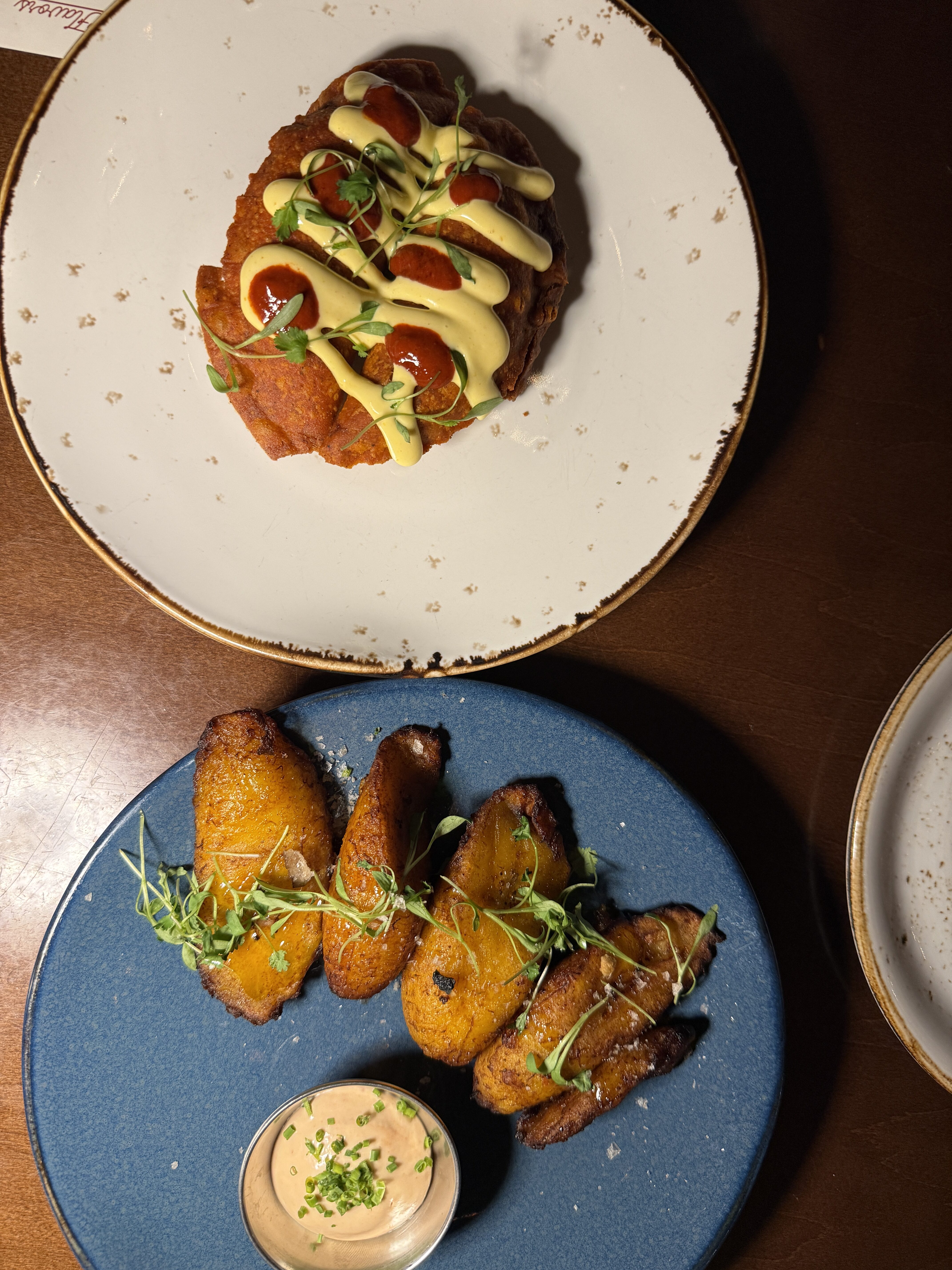 Tapas (fried plantains and empanadas) at Bésame.