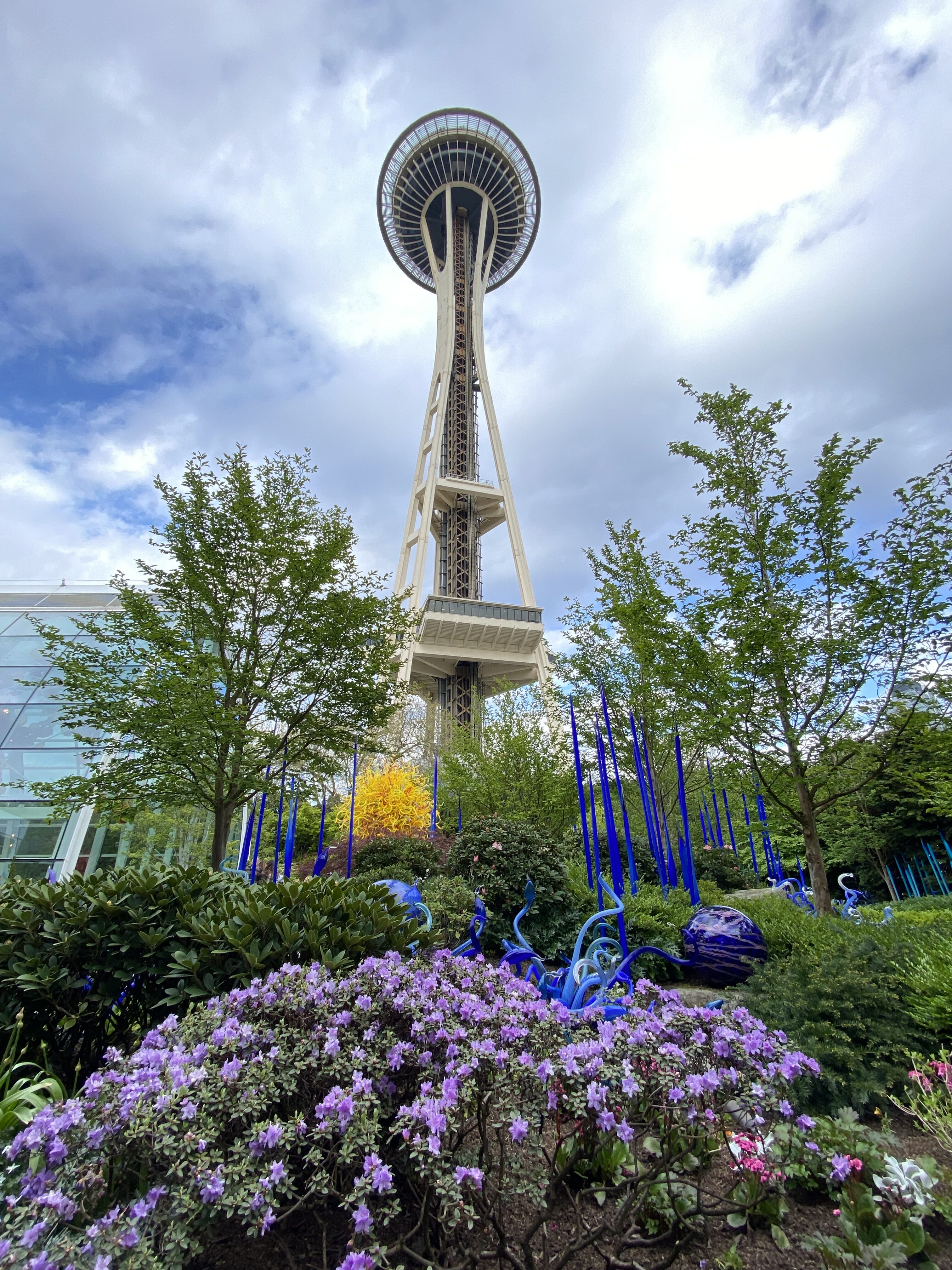 The space needle viewed from the Chihuly garden.