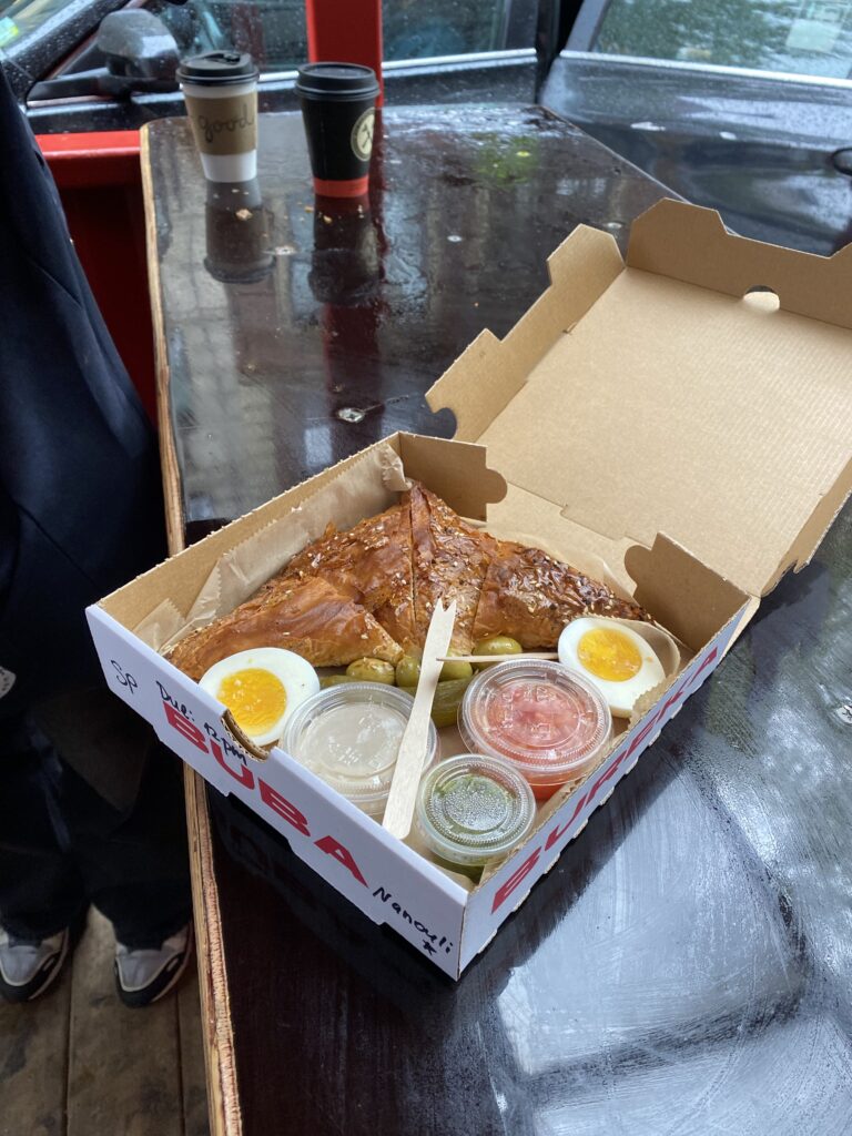 Bureka from Buba Bureka with halfed eggs and sauces. 